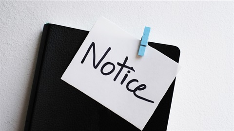 Notice written on a sheet of paper