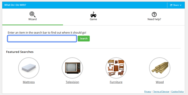 screen shot of waste wizard tool