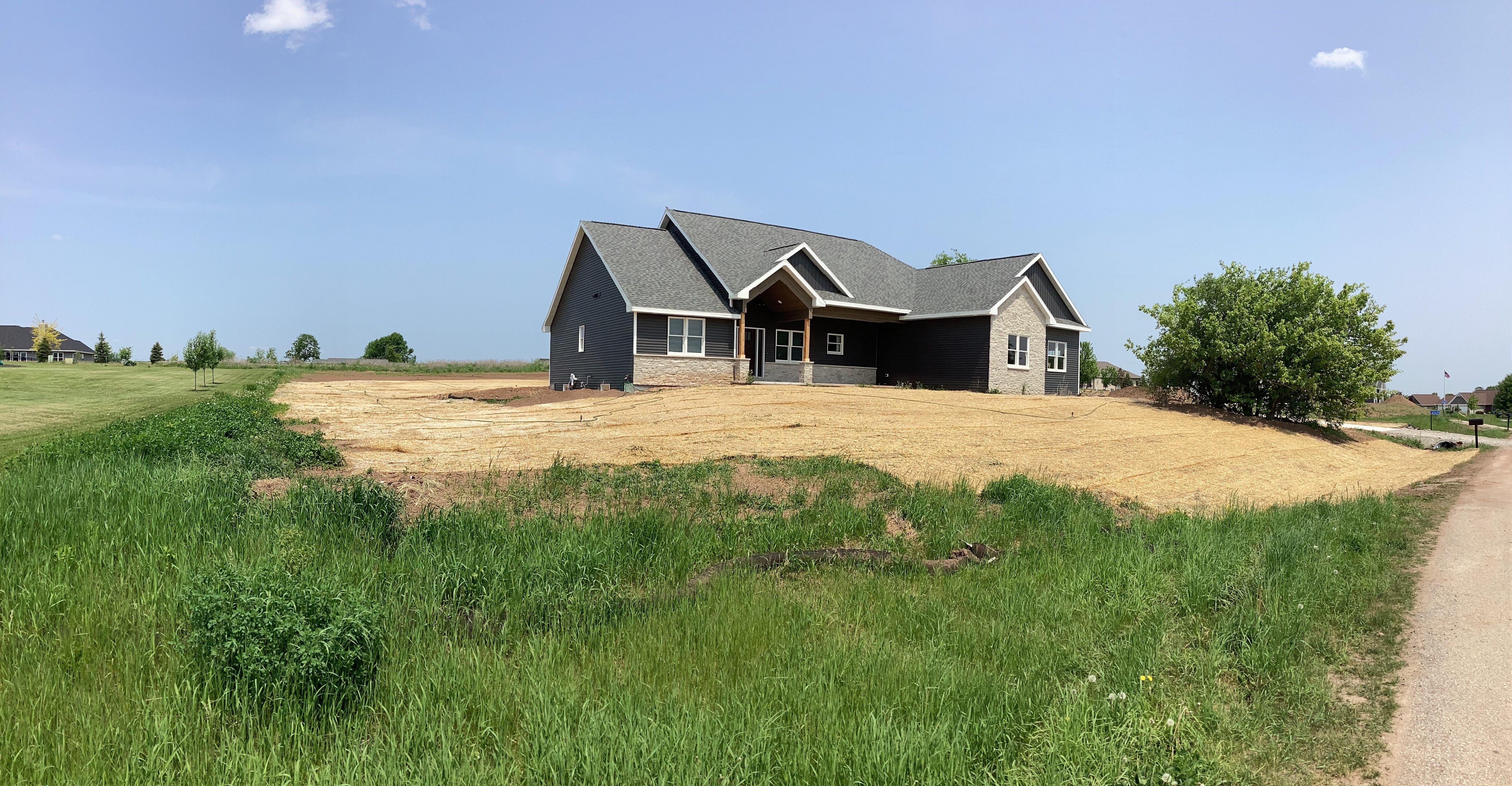 View of house with erosion matting