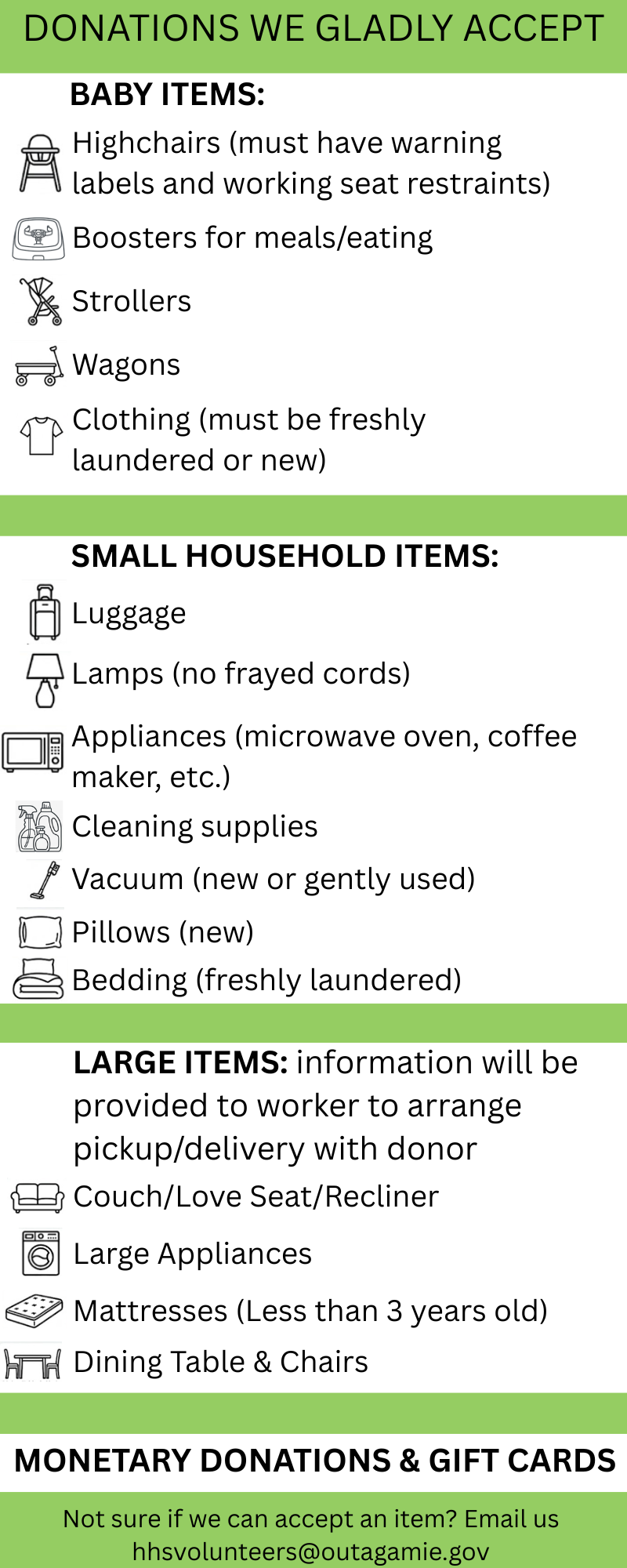 Donations accepted list