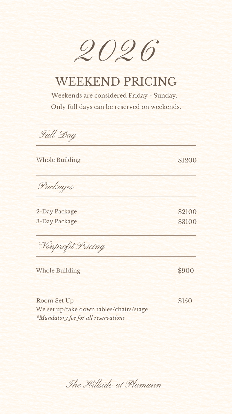 2026 Hillside Half Day Pricing