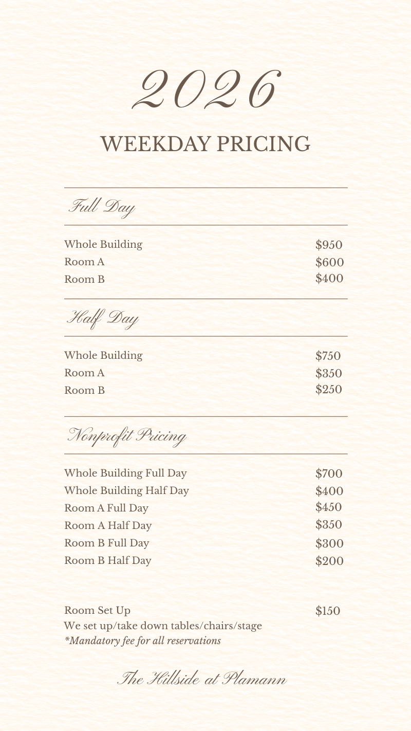 2026 Hillside Full Day Pricing